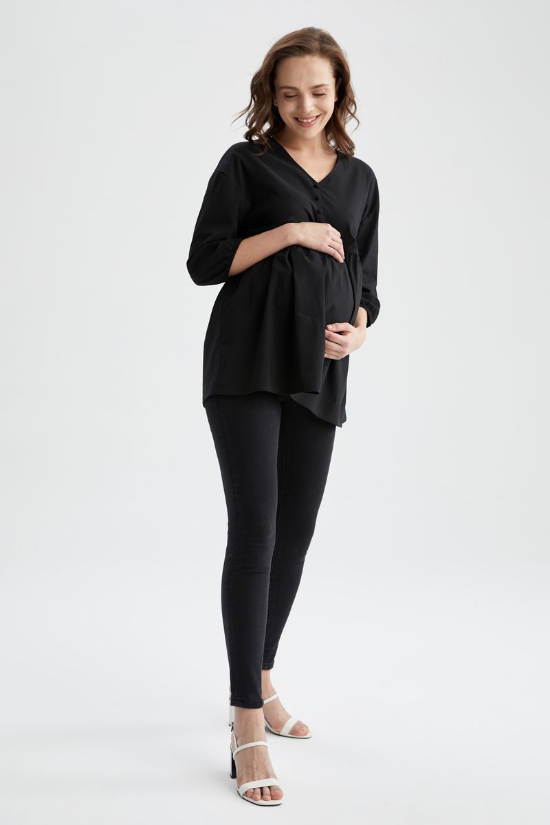 Woman - Regular Fit Maternity Wear Woven Tops Long Sleeve - Black