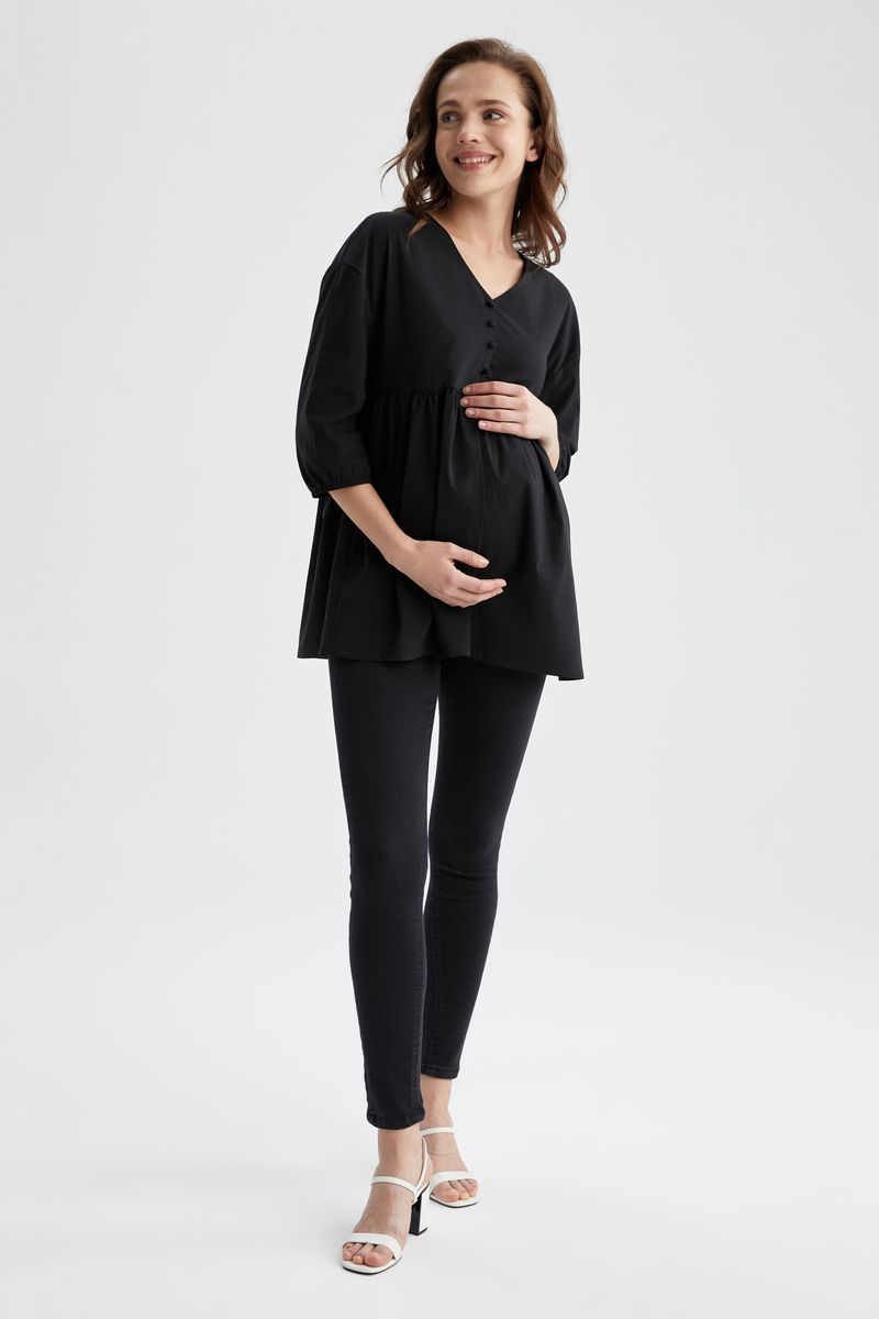 Woman - Regular Fit Maternity Wear Woven Tops Long Sleeve - Black