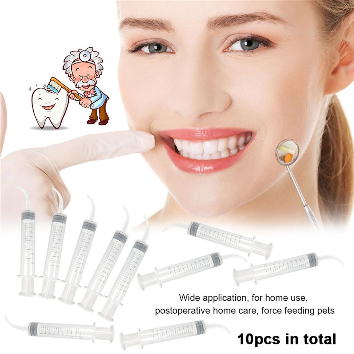 10Pcs 12ML Plastic Dental Irrigation Aspirating Syringe Rinse Teeth Whitening Flexible Composite Resin for Measuring, Watering, Refilling