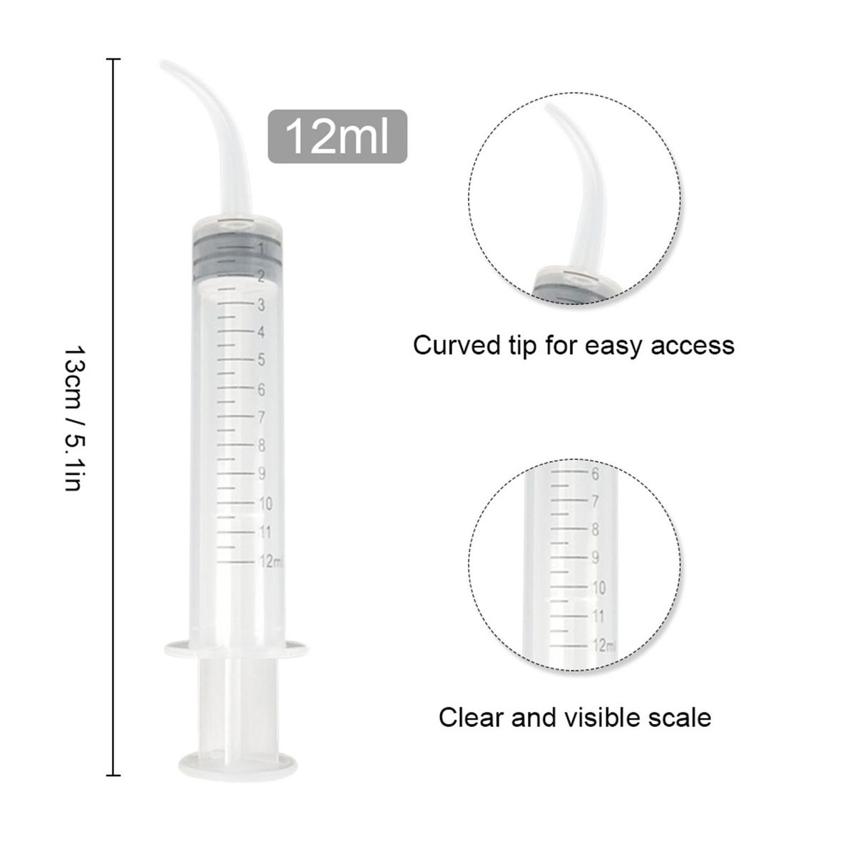 10Pcs 12ML Plastic Dental Irrigation Aspirating Syringe Rinse Teeth Whitening Flexible Composite Resin for Measuring, Watering, Refilling
