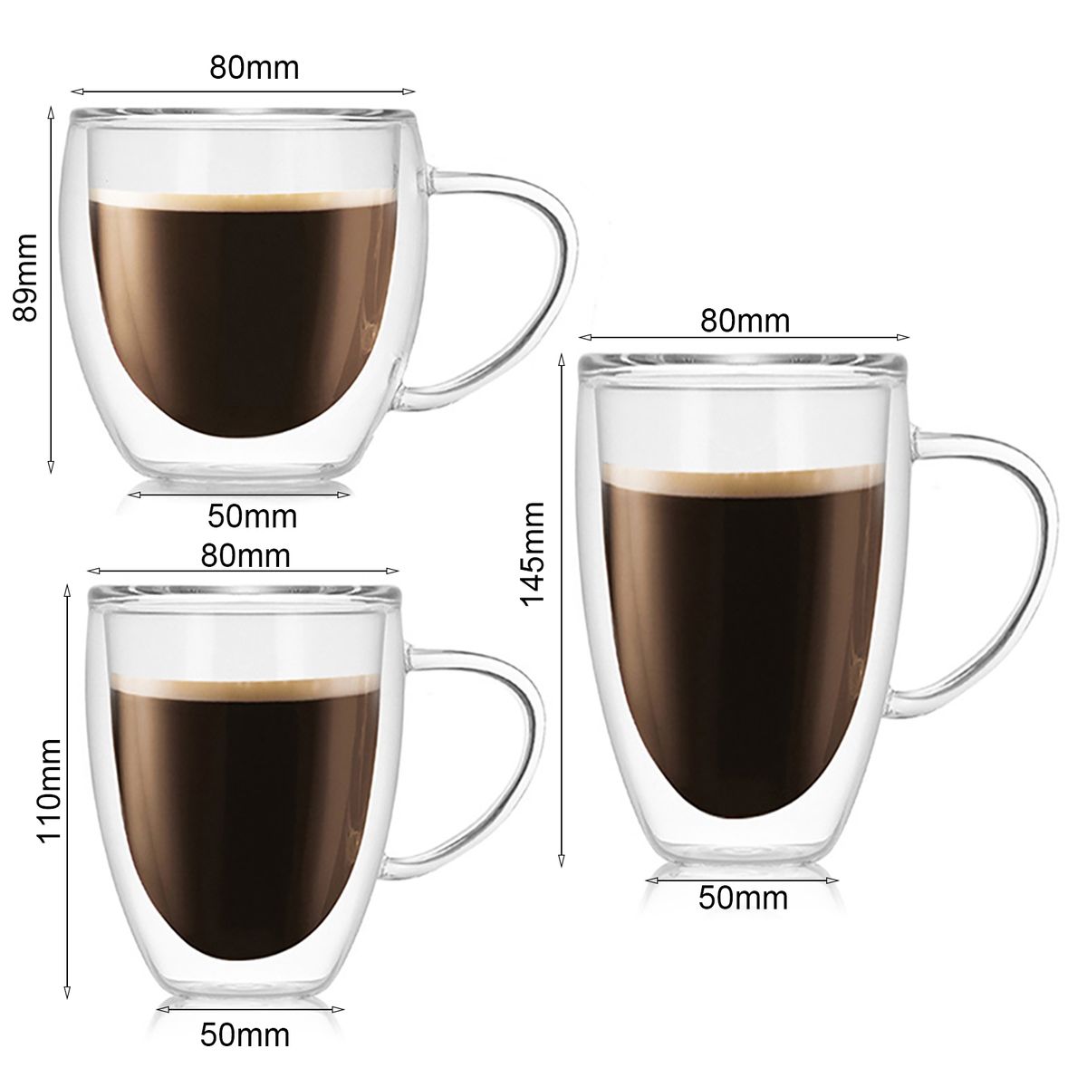 2Pcs Glass Cup Double Layer Reusable Transparent Sweet