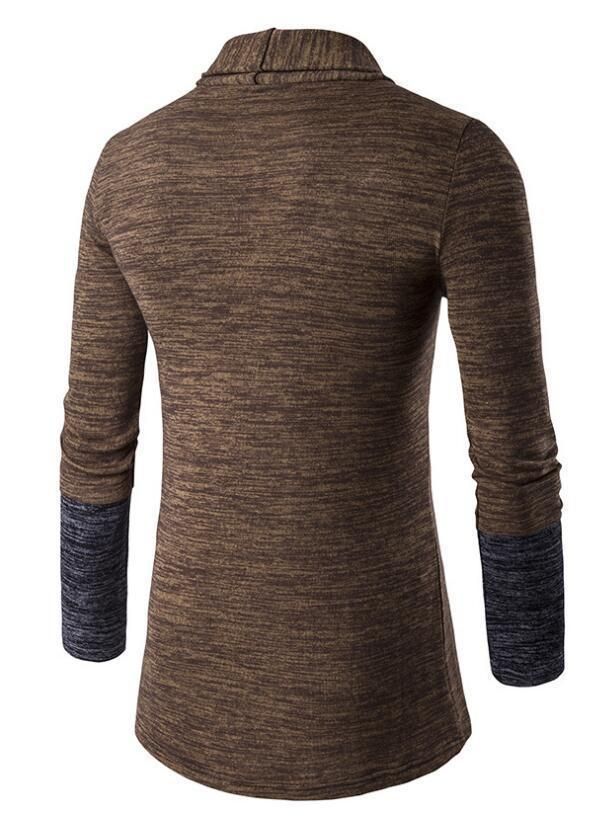 Men's Jacket Sweater Stitching Contrast Color Knit Jacket Coffee