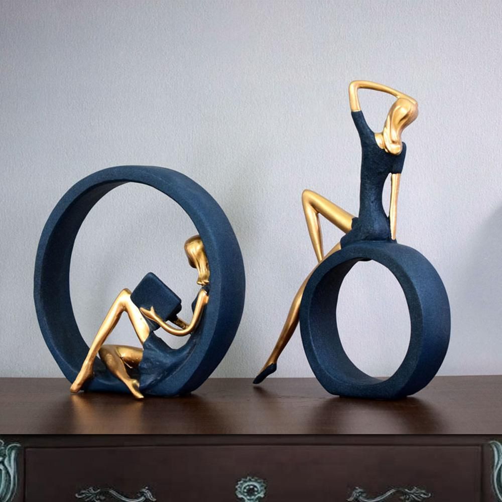 2PCS Yoga Girl Figurine Reading Girl Statue Ornament for Desktop Office Bedroom Living Room