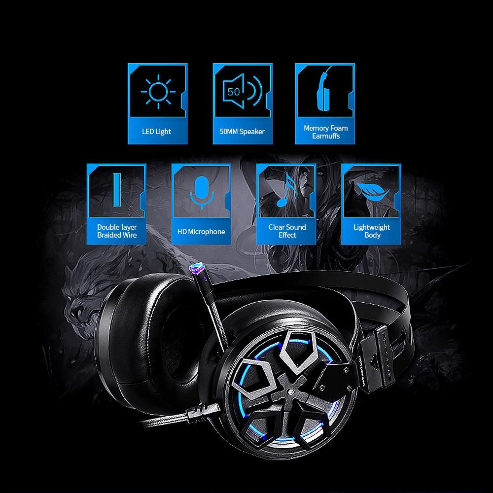 Motospeed H60 Wired Gaming Headset 7.1-channel 3D Virtual Sound Effect Headset with 50mm Driver Unit Noise Reduction Microphone