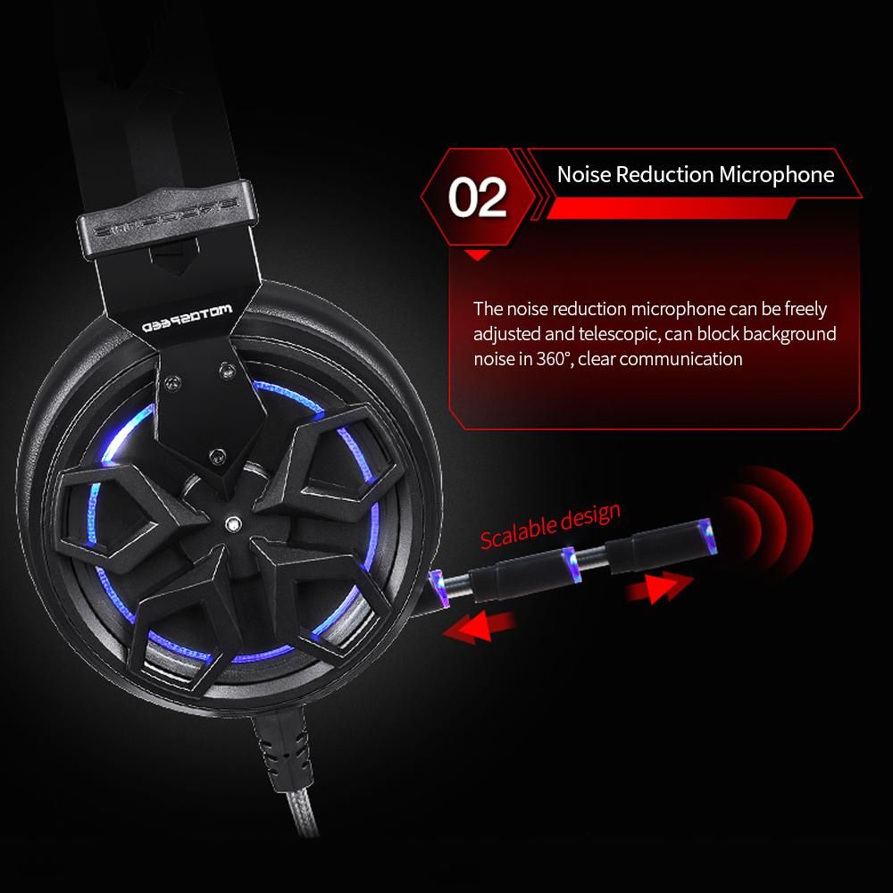 Motospeed H60 Wired Gaming Headset 7.1-channel 3D Virtual Sound Effect Headset with 50mm Driver Unit Noise Reduction Microphone
