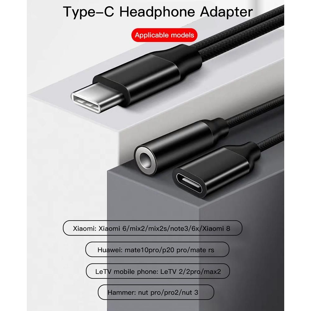 Type C to 35mm Charge Audio Adapter 2 in 1 USB C Splitter Headphone AUX Audio Cable for Smartphone Splitter