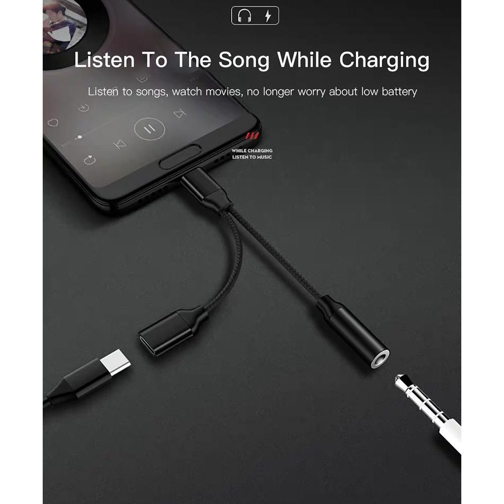 Type C to 35mm Charge Audio Adapter 2 in 1 USB C Splitter Headphone AUX Audio Cable for Smartphone Splitter