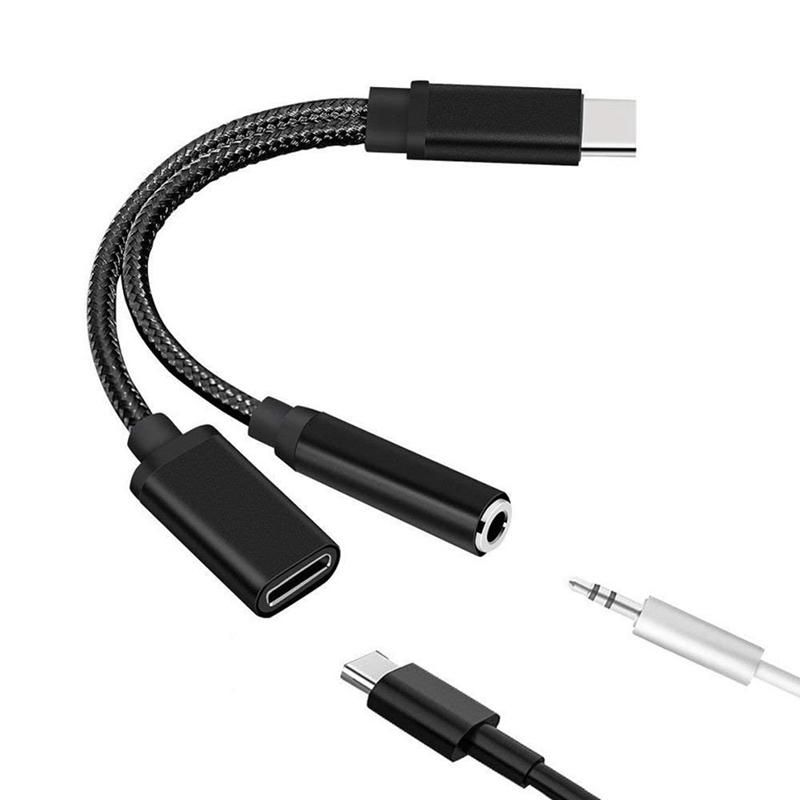 Type C to 35mm Charge Audio Adapter 2 in 1 USB C Splitter Headphone AUX Audio Cable for Smartphone Splitter