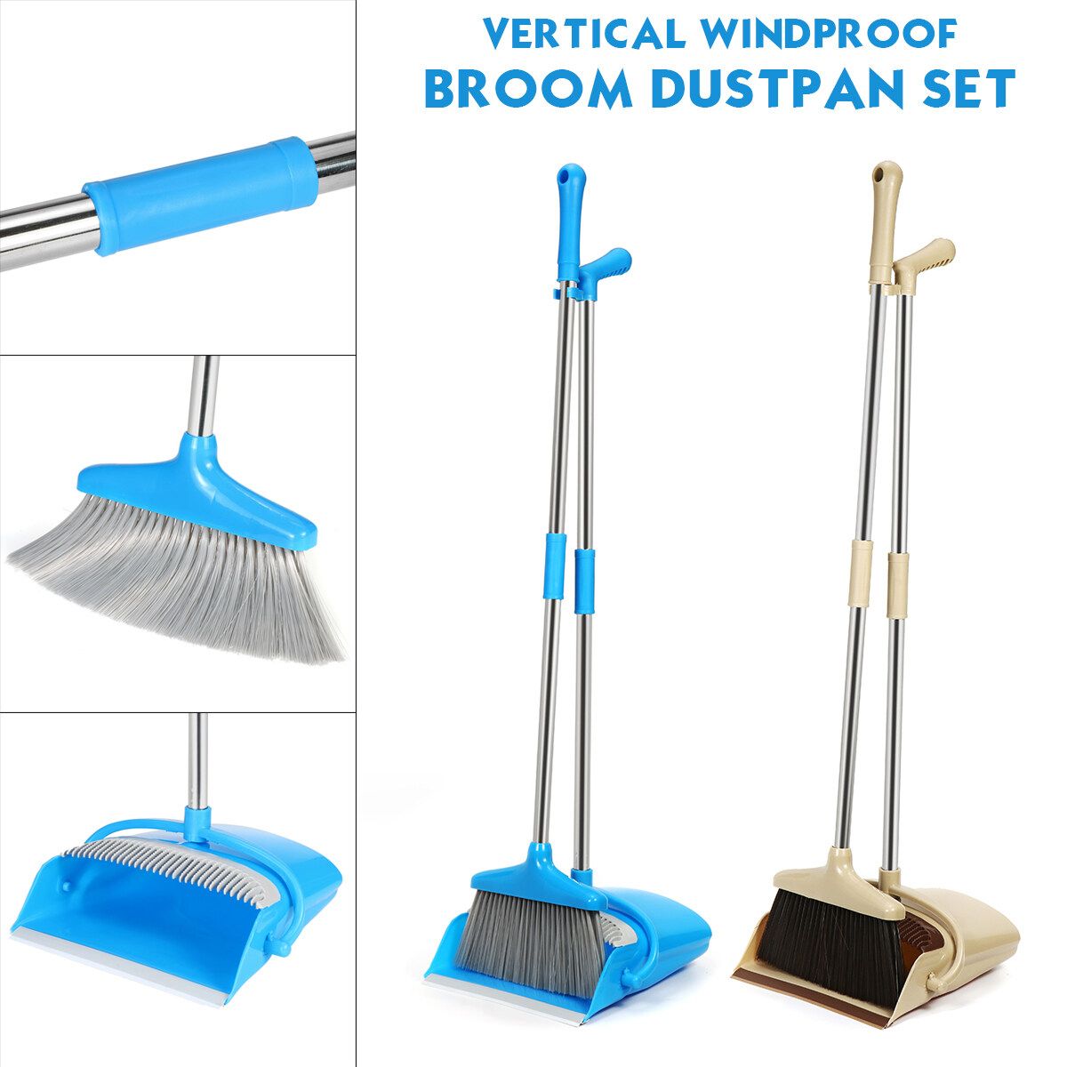 Windproof Broom And Dustpan Set Hair Suit Magic Broom Khaki