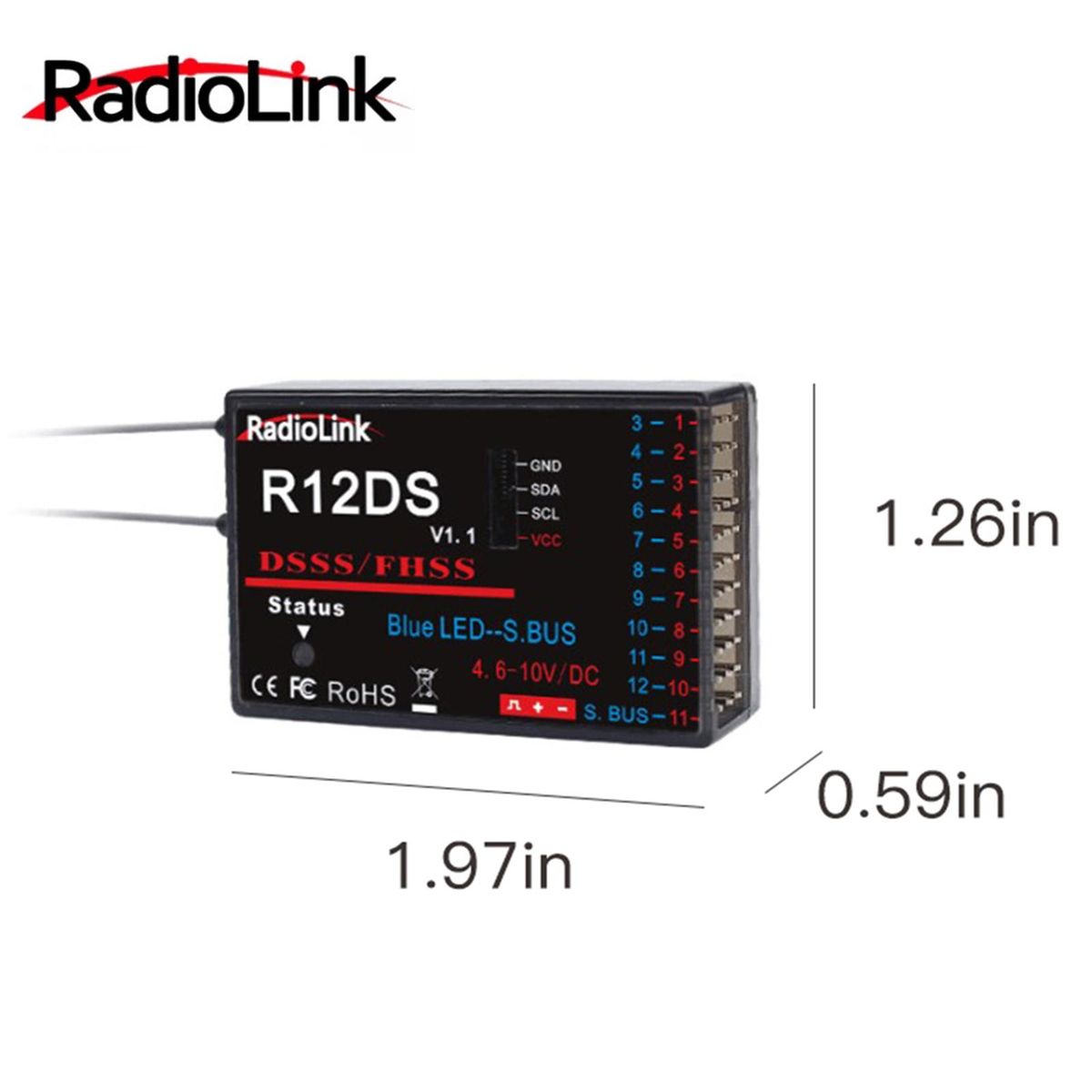 RadioLink R12DS Receiver 12CH 2.4Ghz For AT9 AT9S AT10 AT10 Transmitter