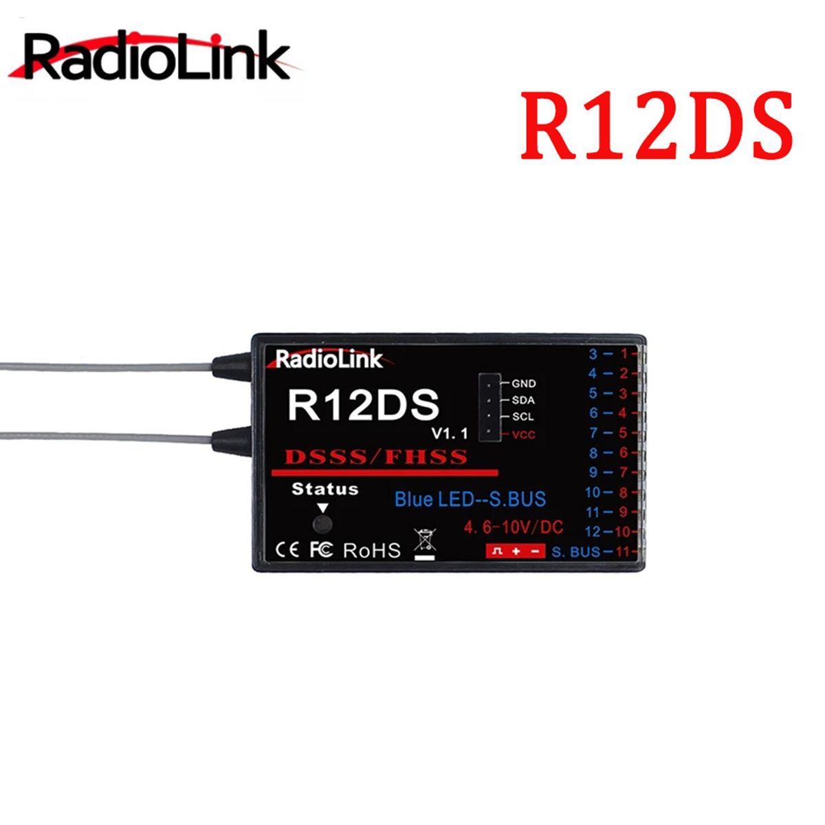 RadioLink R12DS Receiver 12CH 2.4Ghz For AT9 AT9S AT10 AT10 Transmitter