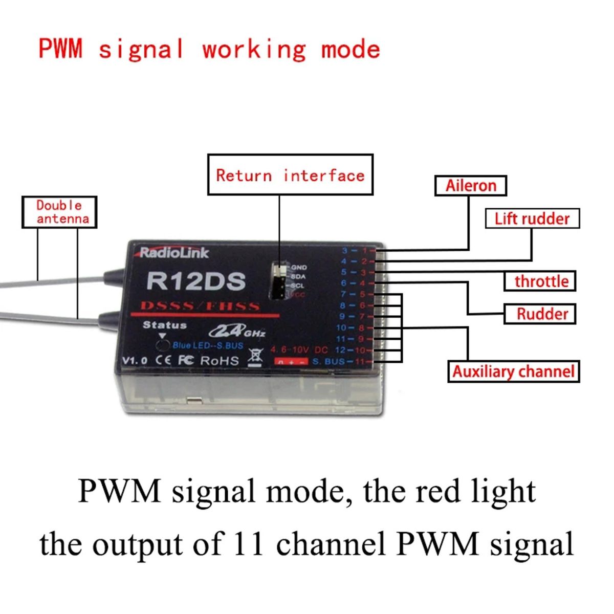 RadioLink R12DS Receiver 12CH 2.4Ghz For AT9 AT9S AT10 AT10 Transmitter