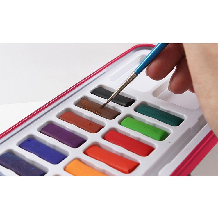 24 Colors Portable Iron Box Solid Watercolor Paints Set