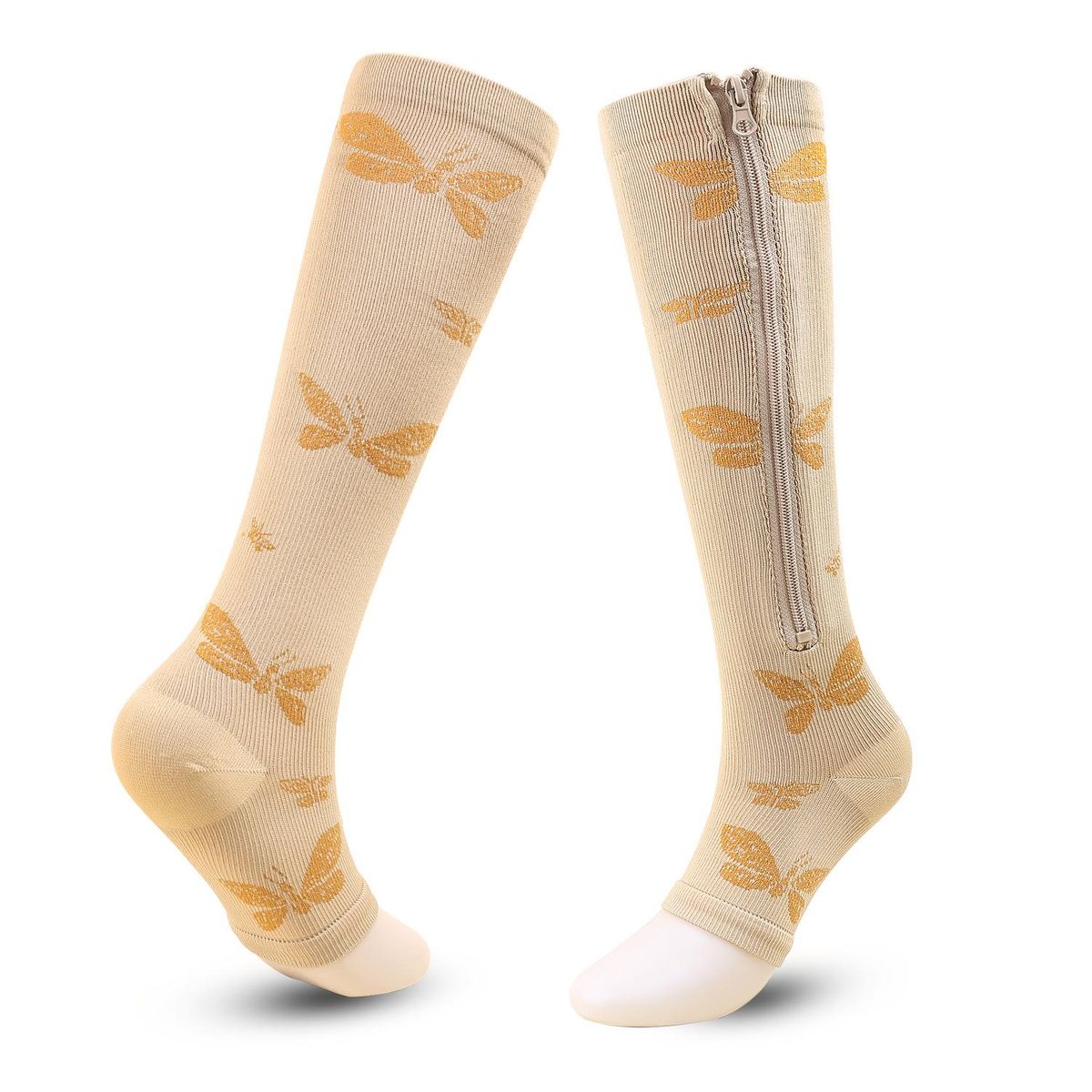 Open Toe Zipper Compression Socks for Women Knee Length Sport Compressive Socks