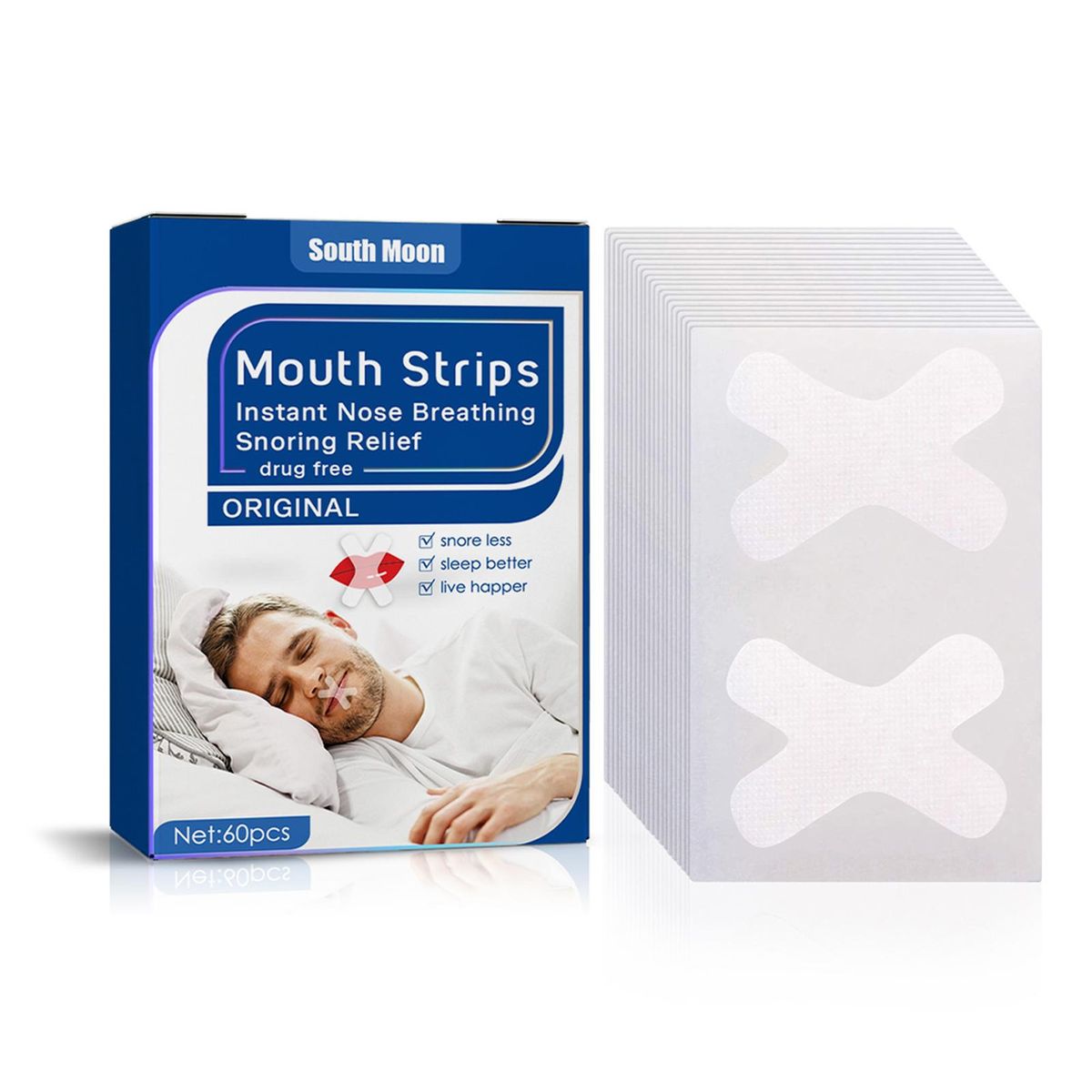 South Moon 60PCS Snoring Stickers Mouth Strips Instant Nasal Congestion R-elief