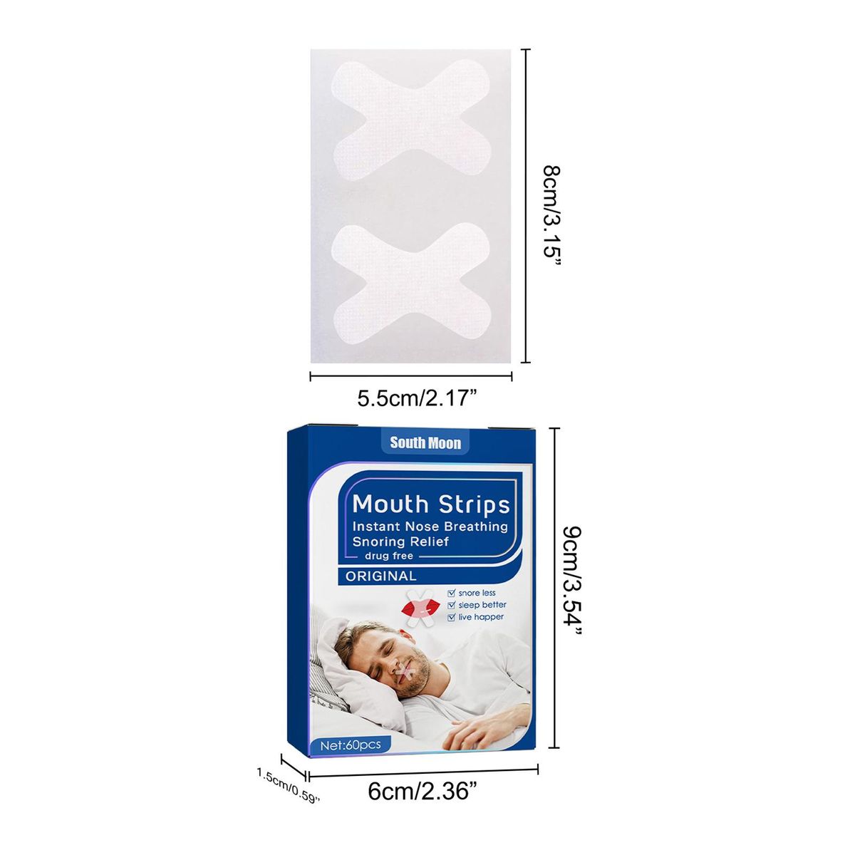 South Moon 60PCS Snoring Stickers Mouth Strips Instant Nasal Congestion R-elief