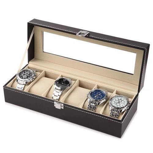 6 Grid Leather Wrist Watch Display And Storage Case