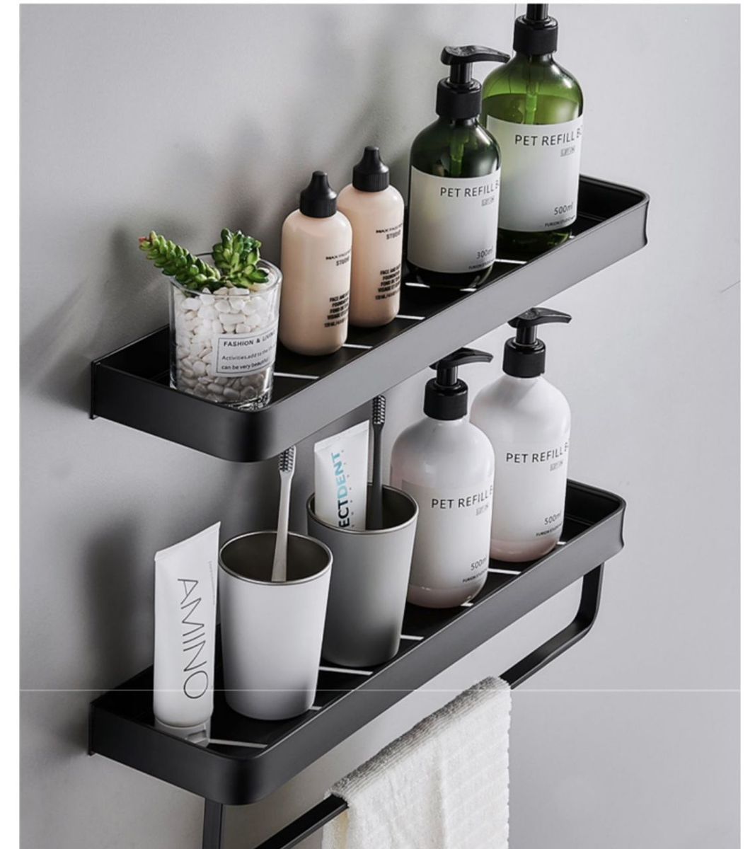 Bathroom Steel Anti-Rust Shelf With Towel Bar -Bathroom Rack