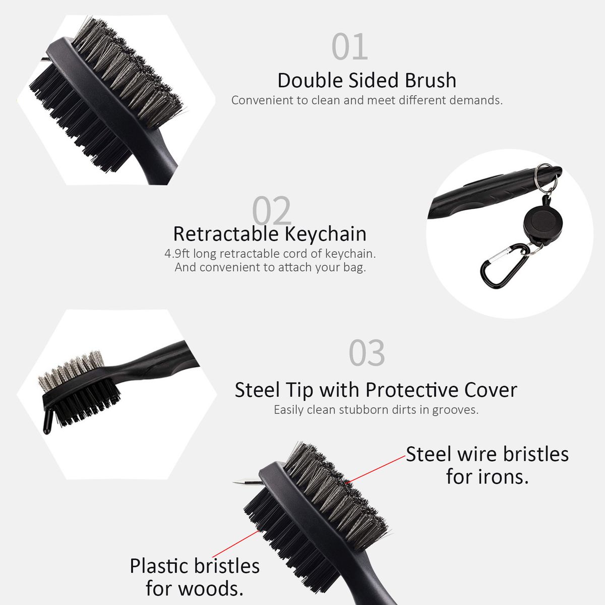 Portable Golf Brush With Retractable Keychain Lightweight
