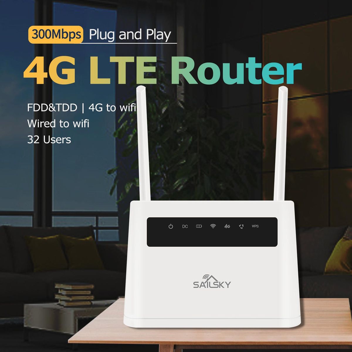 Sailsky XM220 4G LTE Wireless Router 300Mbps High Speed Router with SIM Card Slot Strong Signal EU Version
