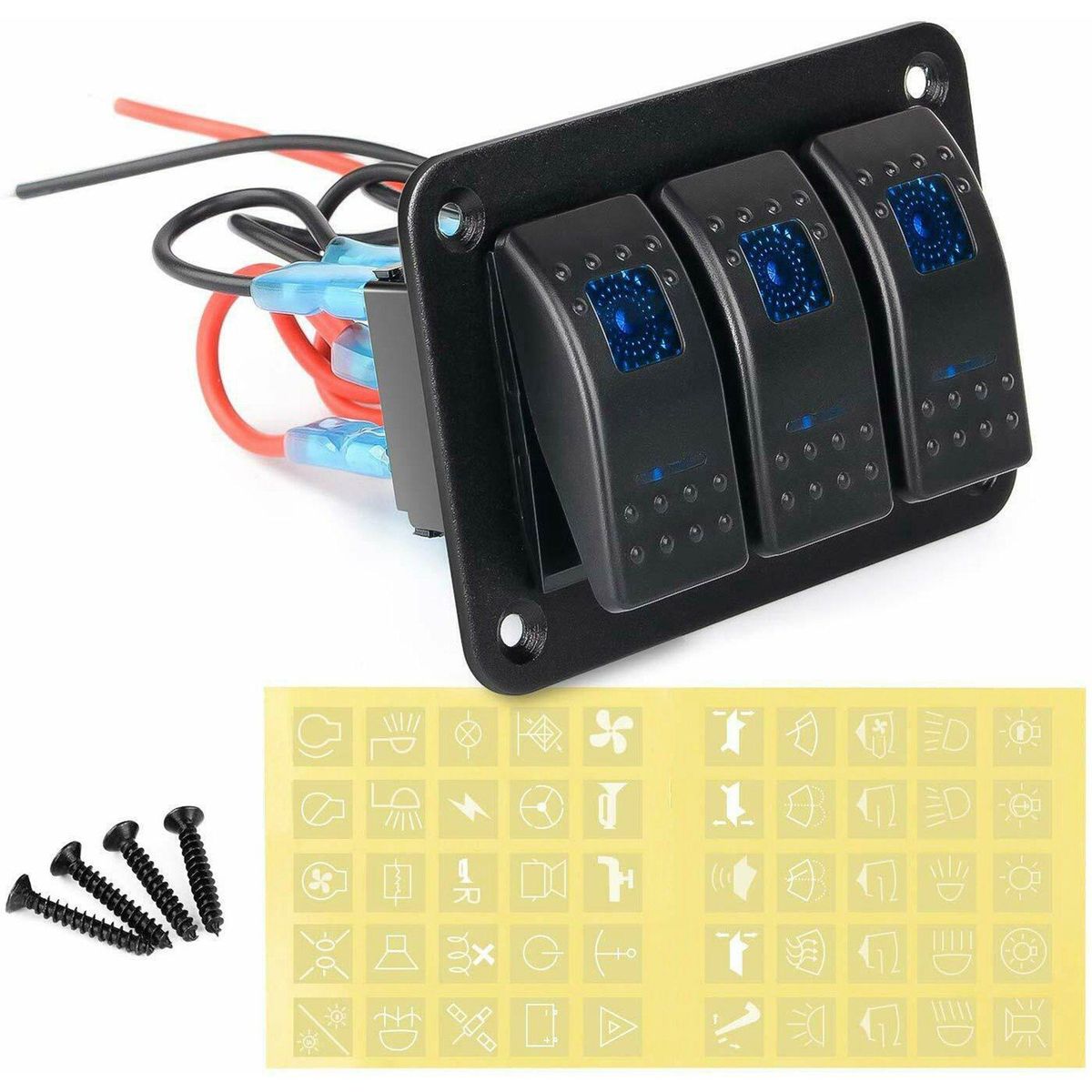 3Gang Aluminum Panel Toggle Dash 5 Pin ON/Off Pre-Wired