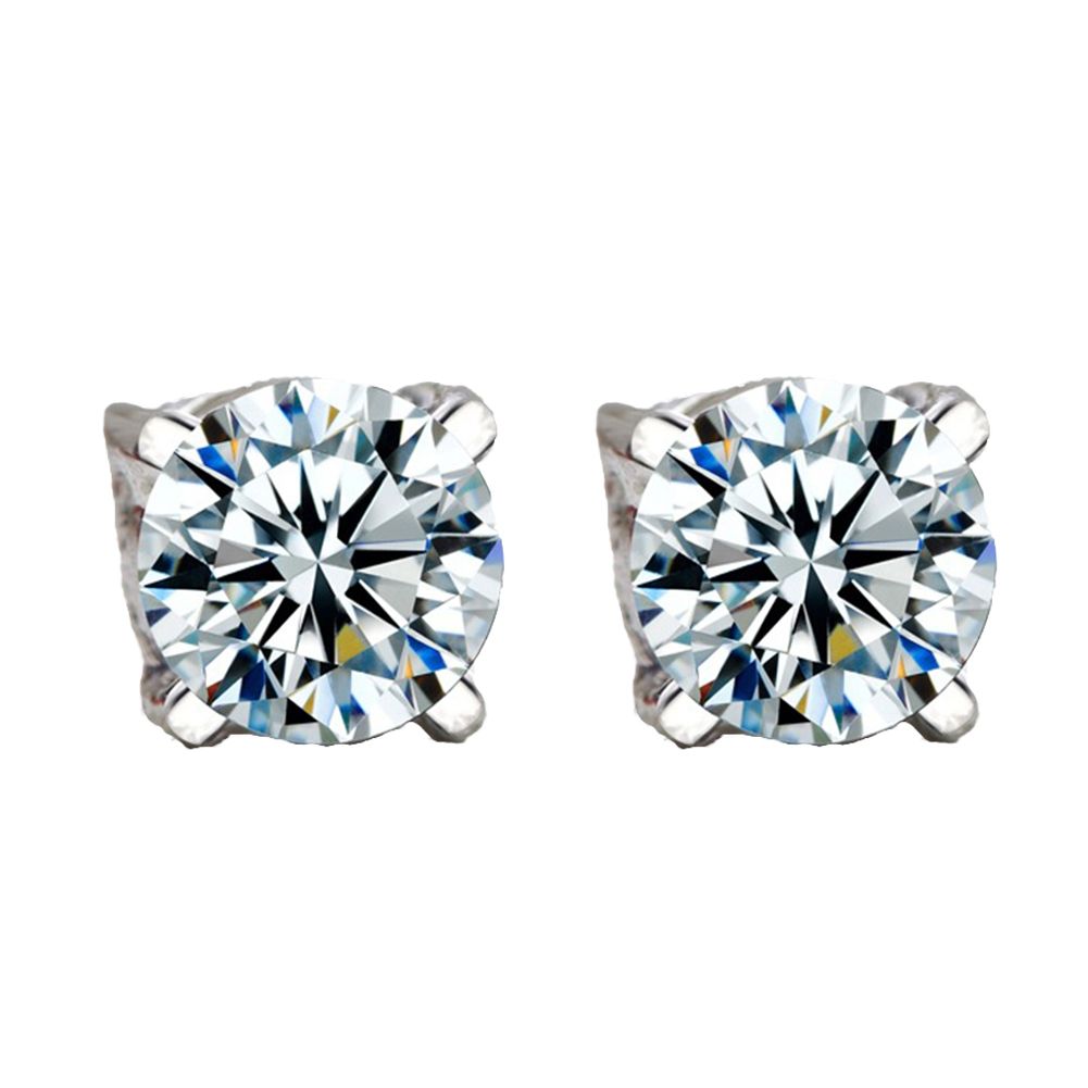 Men Women Rhinestone Inlaid Magnetic Ear Stud Earrings-White