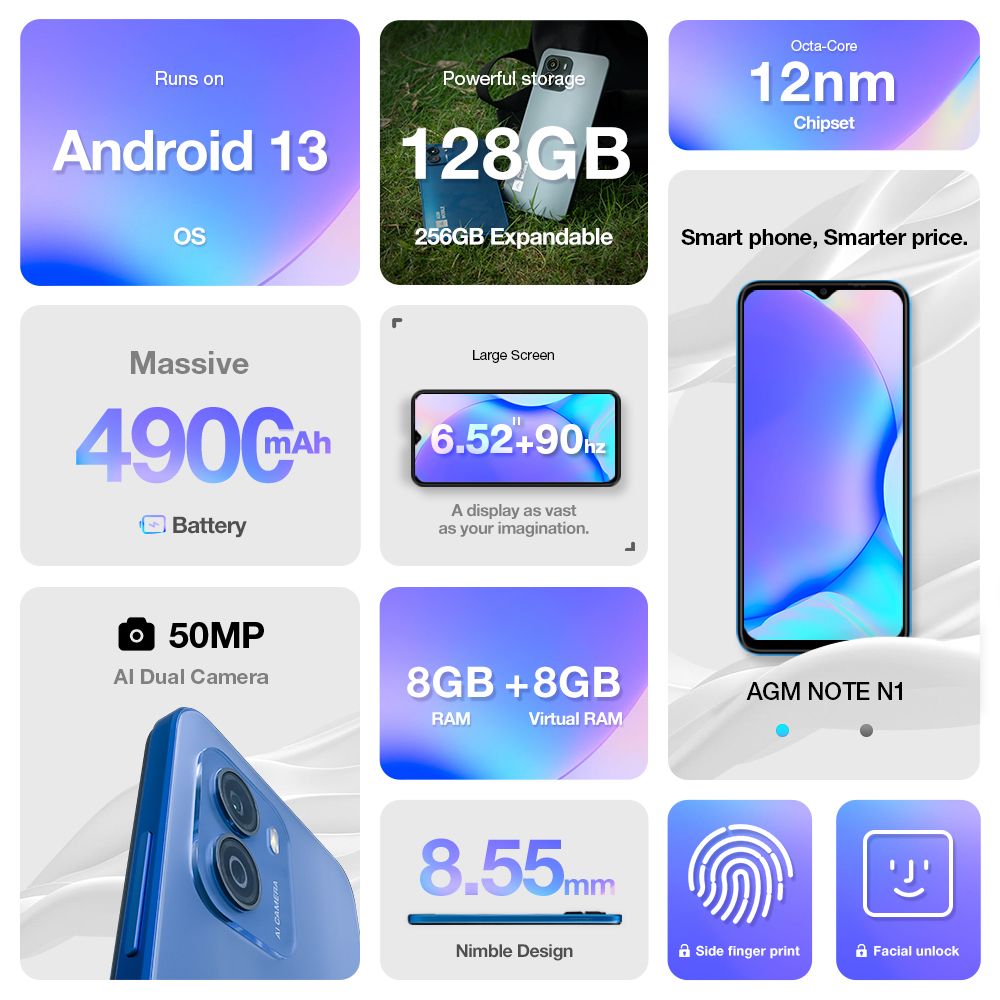 Note N1 6.52"  8GB Base RAM/8GB Extended RAM/128GB ROM Android 13 - Grey