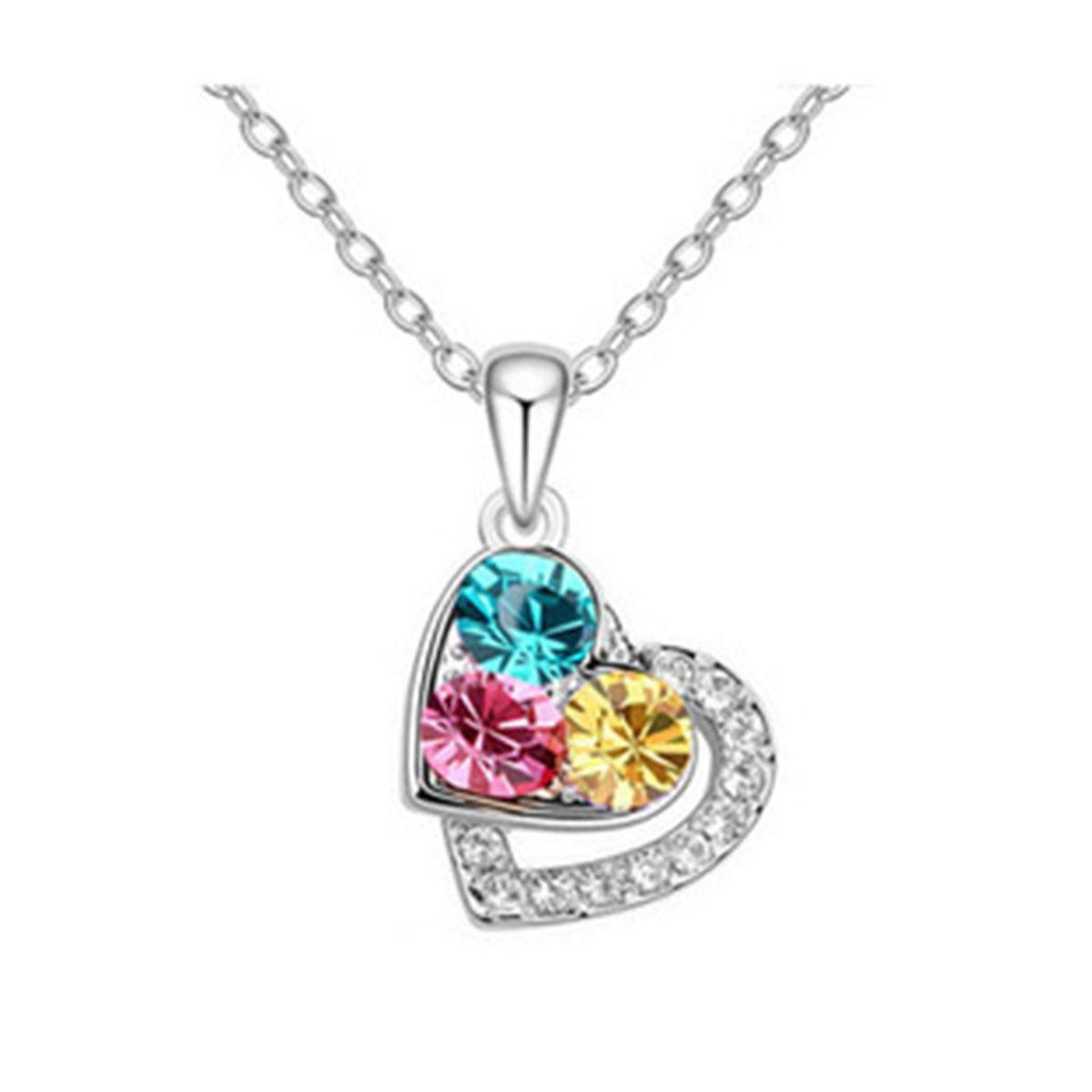 1 Set Ladies Jewelry Set Love Heart Shape Pendant Necklace Stud Earring Set Neon