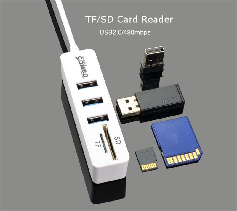Universal All In 1 Mini USB Combo 3 Ports USB Adapter With TF SD Card Reader Multi USB Charger AC/DC Adapter Hub