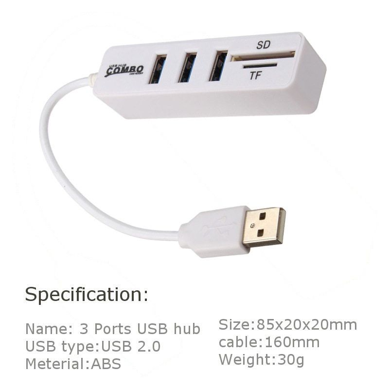 Universal All In 1 Mini USB Combo 3 Ports USB Adapter With TF SD Card Reader Multi USB Charger AC/DC Adapter Hub