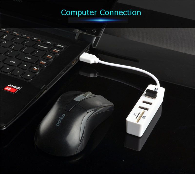 Universal All In 1 Mini USB Combo 3 Ports USB Adapter With TF SD Card Reader Multi USB Charger AC/DC Adapter Hub