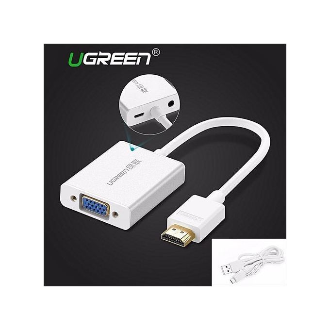 Active HDMI To VGA Adapter Converter With Audio And Mirco USB Converter Premium Aluminum Case For Apple TV,Smart TV Box, PC, Laptop, Ultrabook,Raspberry Pi, Chromebook, Support 1920x1080 60Hz (White) By HonTai