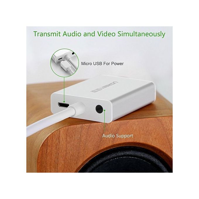 Active HDMI To VGA Adapter Converter With Audio And Mirco USB Converter Premium Aluminum Case For Apple TV,Smart TV Box, PC, Laptop, Ultrabook,Raspberry Pi, Chromebook, Support 1920x1080 60Hz (White) By HonTai