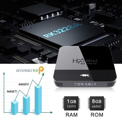 H96 MINI H8 4K UHD Smart TV Box With Remote Controller, Android 9.0 RK3228A Quad-core Cortex-A7, 1GB+8GB, Support WiFi & BT & AV & HDMI & Ethernet