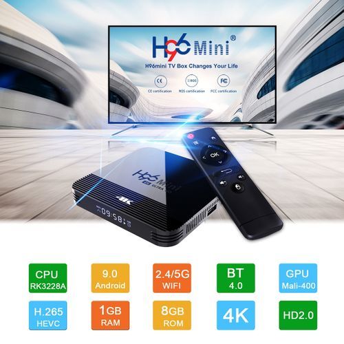 H96 MINI H8 4K UHD Smart TV Box With Remote Controller, Android 9.0 RK3228A Quad-core Cortex-A7, 1GB+8GB, Support WiFi & BT & AV & HDMI & Ethernet