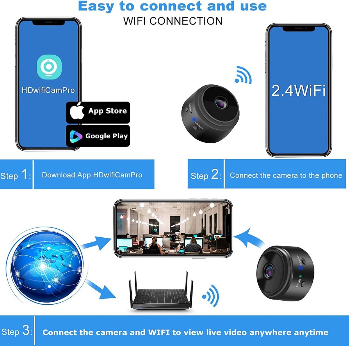 Mini Spy Portable HD Wifi Video Monitoring Rechargeable CAM