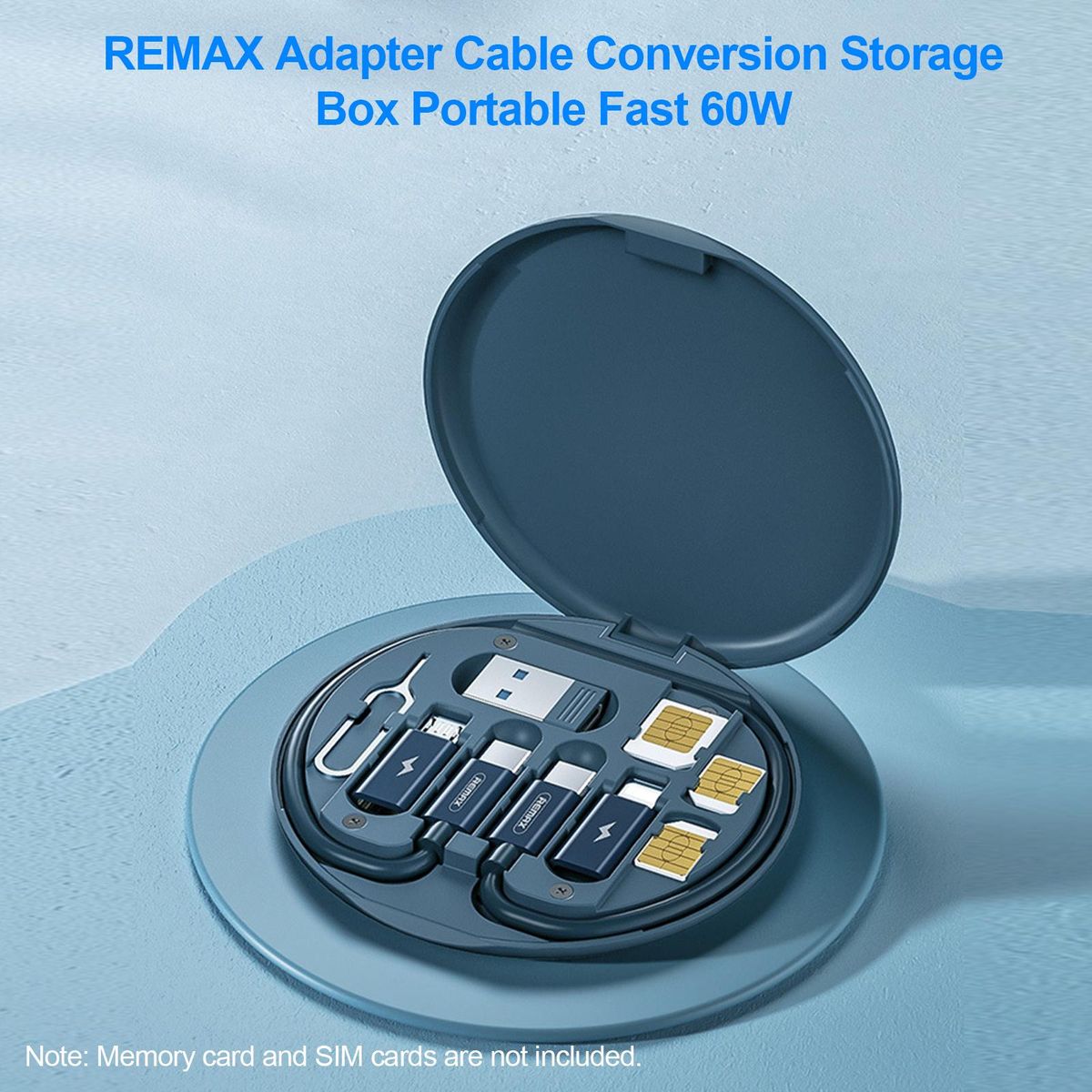 REMAX Adapter Cable Conversion Storage Box Portable Fast 60W Charging Cable Type-C Converter Multi-function USB Data Cable Mobile Phone Holder Storage Box With Retrieve Card Pin