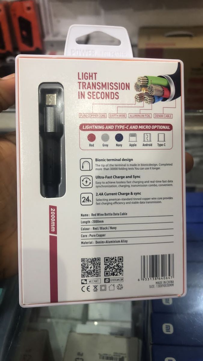Ls64 IPhone 2m Data Cable Cord Fast Charger 2.4A