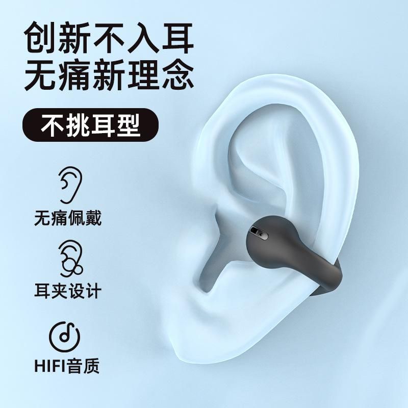 Cross-border Wireless Ear Clip Bluetooth Headphones Waterproof Digital Display Screen Noise Reduction Wireless Charging Electric Low Latency Headphones S03 with screen black English version