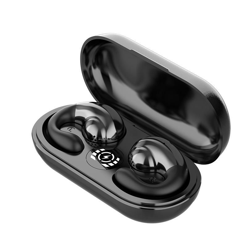 Cross-border Wireless Ear Clip Bluetooth Headphones Waterproof Digital Display Screen Noise Reduction Wireless Charging Electric Low Latency Headphones S03 with screen black English version