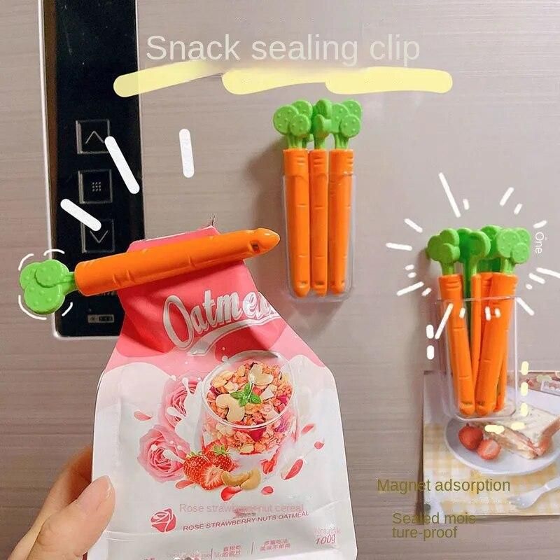 5pcs Cartoon Sealed Clip Food Snack Bag Sealed Carrot Shaped Moisture Proof Kitchen Fresh Keep Accessories Refrigerator Sticker