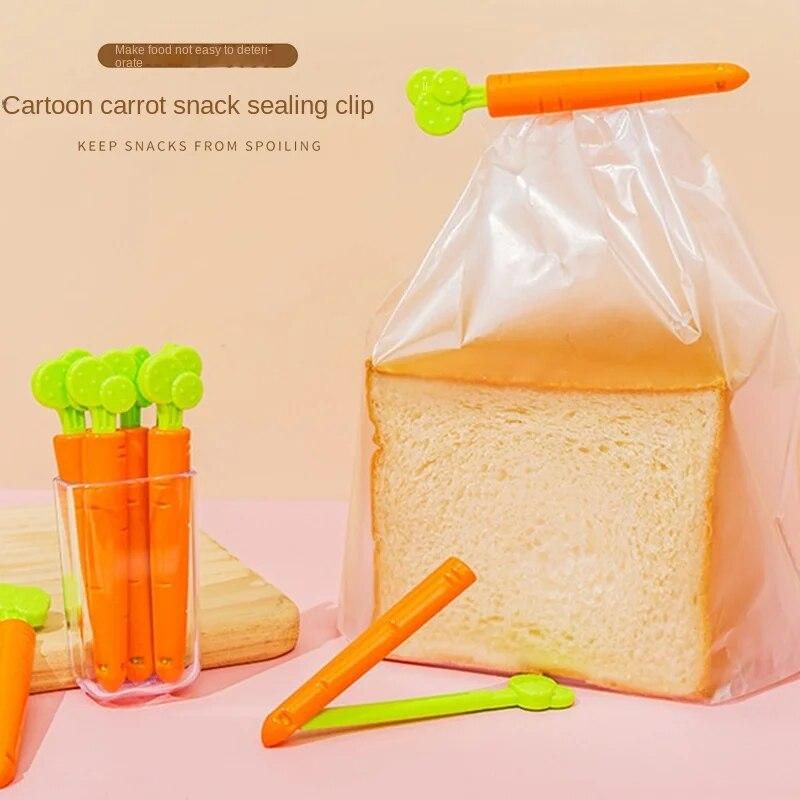 5pcs Cartoon Sealed Clip Food Snack Bag Sealed Carrot Shaped Moisture Proof Kitchen Fresh Keep Accessories Refrigerator Sticker