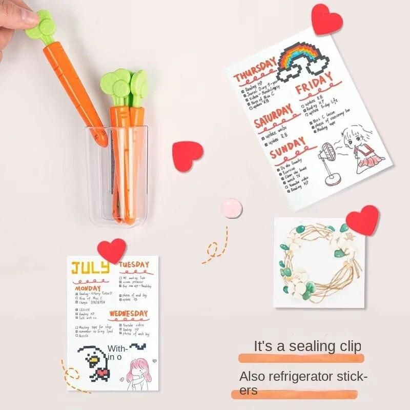 5pcs Cartoon Sealed Clip Food Snack Bag Sealed Carrot Shaped Moisture Proof Kitchen Fresh Keep Accessories Refrigerator Sticker