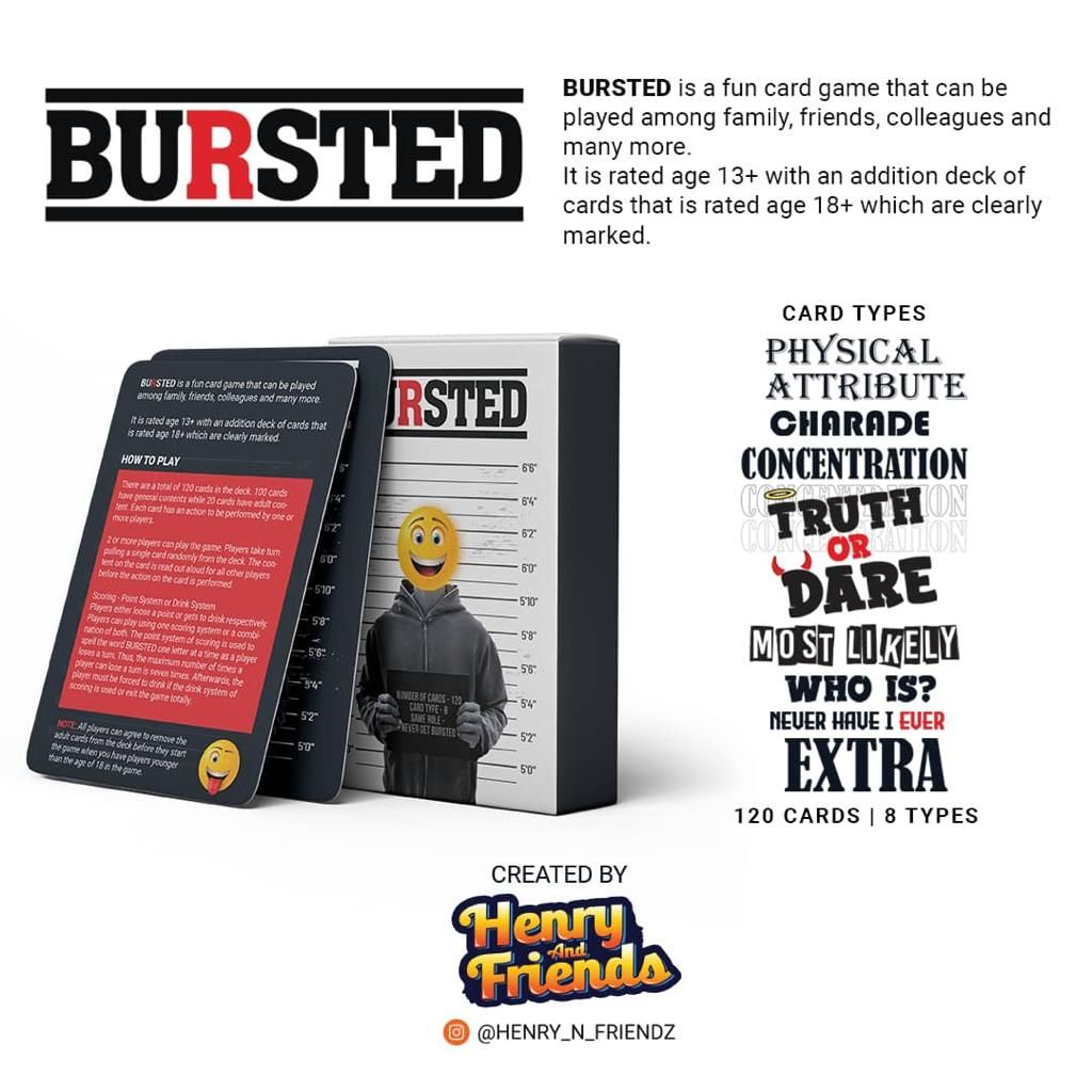 Bursted Fun Family Game Card 13+/ With A 18+ Sets For Adult