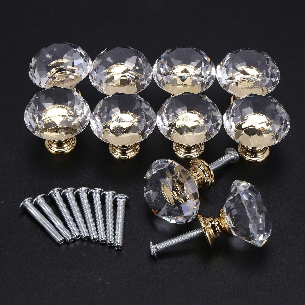Diamond Shape Crystal Glass 30mm with Screws, 10pcs door