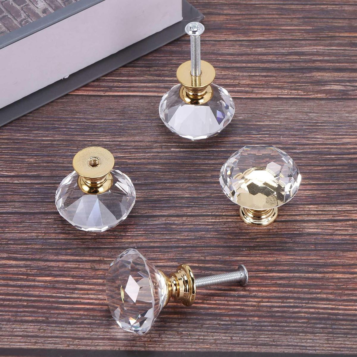 Diamond Shape Crystal Glass 30mm with Screws, 10pcs door