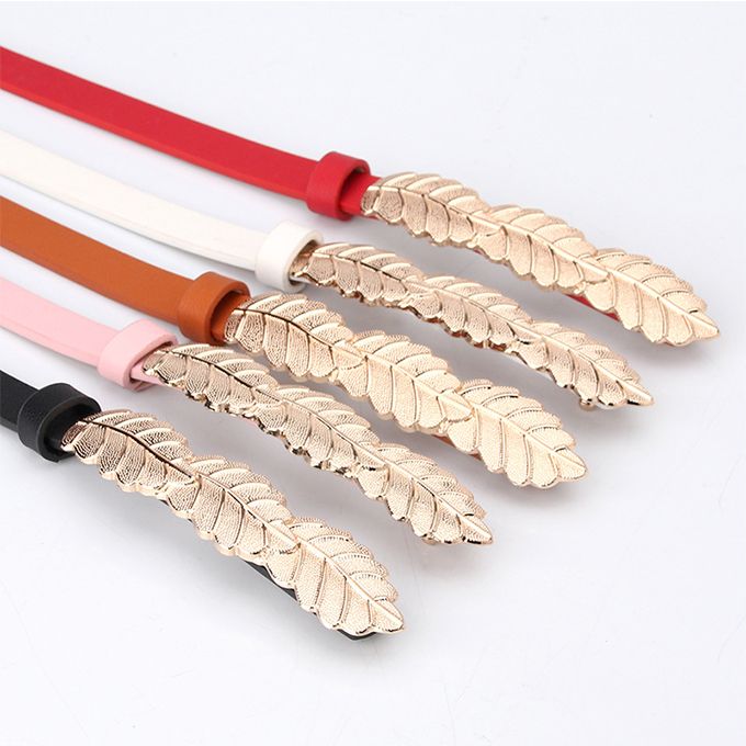 Women's Belt Leaf Alloy Buckle Belt Thin Belt