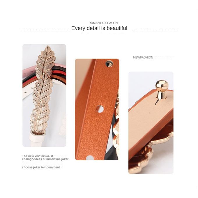 Women's Belt Leaf Alloy Buckle Belt Thin Belt