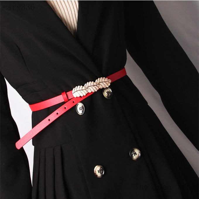 Women's Belt Leaf Alloy Buckle Belt Thin Belt