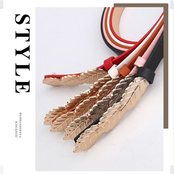 Women's Belt Leaf Alloy Buckle Belt Thin Belt